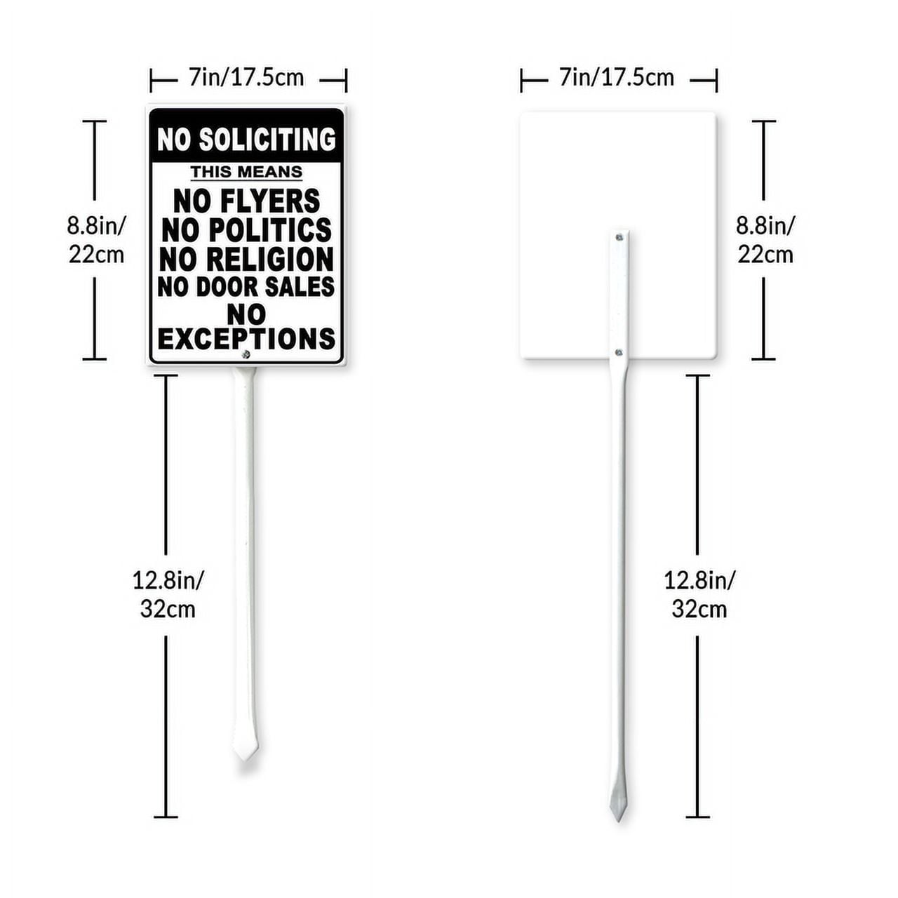 No Soliciting Flyers Politics Religion Door Sales No Exceptions Sign With Metal Stake, 7" x 21.6" Aluminum Yard Sign for Street, Garden Lawn Neighborhoods