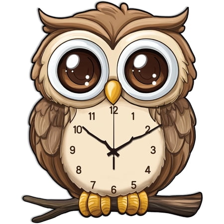 1 pc Owl Pattern Wall Clock 16 Inch Non-Ticking Irregular Shape Clocks Wall Hanging Clock Battery Operated for Bedroom Living Room Kitchen Office