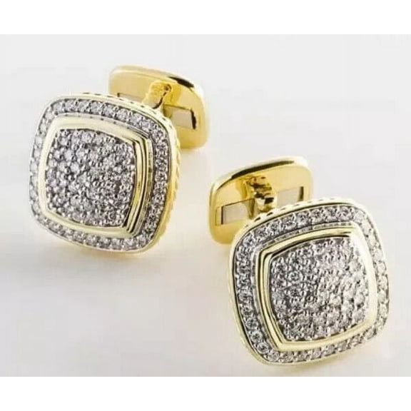 2.3Ct Cufflinks Men's Round Cut Moissanite Natural in 14K Yellow Gold Plated – Siddeshwar Jewels