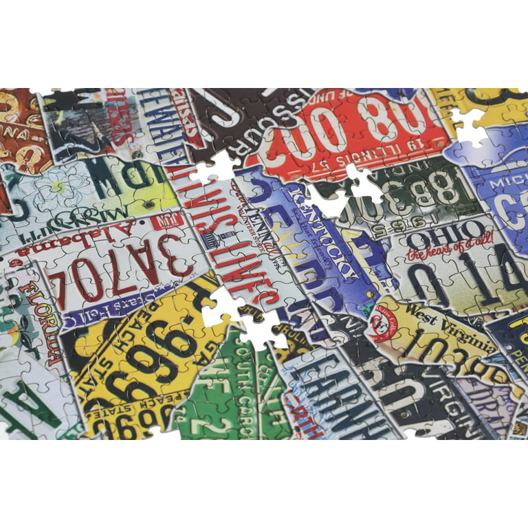 License Plate Map of the United States on Gray Felt with Black Box Frame  Edition 14 Jigsaw Puzzle