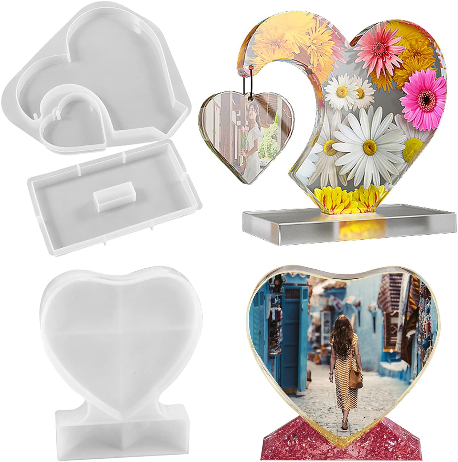ABCISI 2pcs Picture Frame Resin Mold, Heart Resin Mold for Photo Frame, Large Silicone Molds for Resin Casting, Heart Love Shape Epoxy Mold for DIY Home Decor Resin Floral Art Craft Christmas Gift