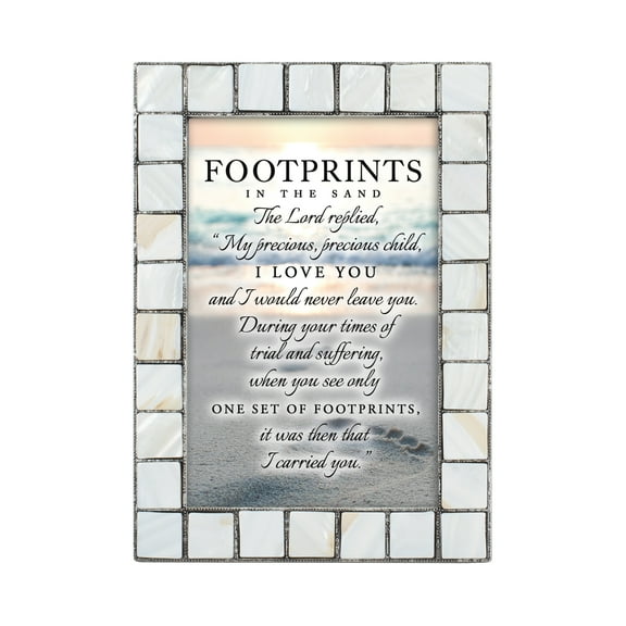 Footprints in the Sand Mother of Pearl Grey Brush 4 x 6 Table Top and Wall Photo Frame