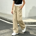 thumbnail image 6 of Mifsaly Cargo Pants for Girls Uniform Pants Kids High Waisted Relaxed Fit Casual Back to School Bottoms with Multi Pockets Beige,9-10 Years, 6 of 9