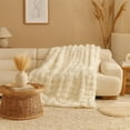 thumbnail image 2 of Fennco Styles Cuddle Bubble Faux Fur Throw Blanket 50" x 60" – White Ultra Soft Plush Textured Blanket for Couch, Bedroom, Living Room Décor, 2 of 6