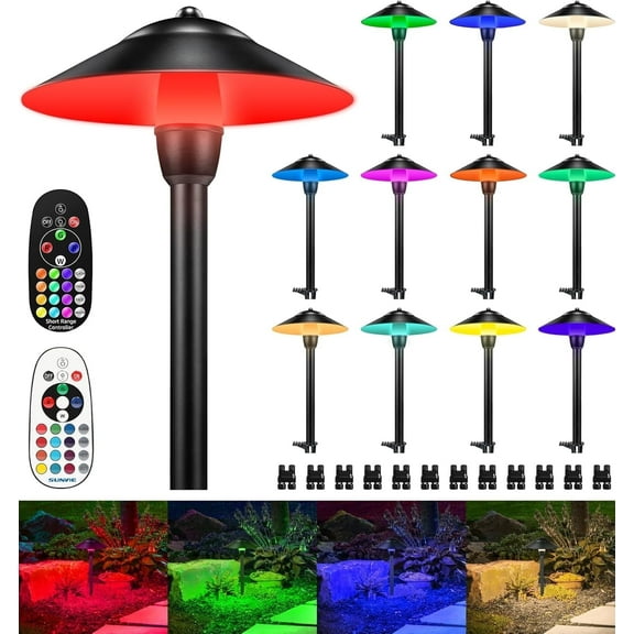 SUNVIE RGBW Low Voltage Landscape Pathway Lights 3W Color Changing LED Light, 12 Pack
