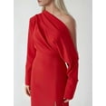 thumbnail image 3 of Asymmetrical Collar Bodycon Midi Dress with Slit, 3 of 5