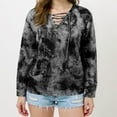 thumbnail image 5 of dGslk Women’s Long Sleeve Lace Up V Neck Casual Tie Dye Pullover Top Loose Fit Lightweight Shirt for Spring and Fall Black 2XL, 5 of 5