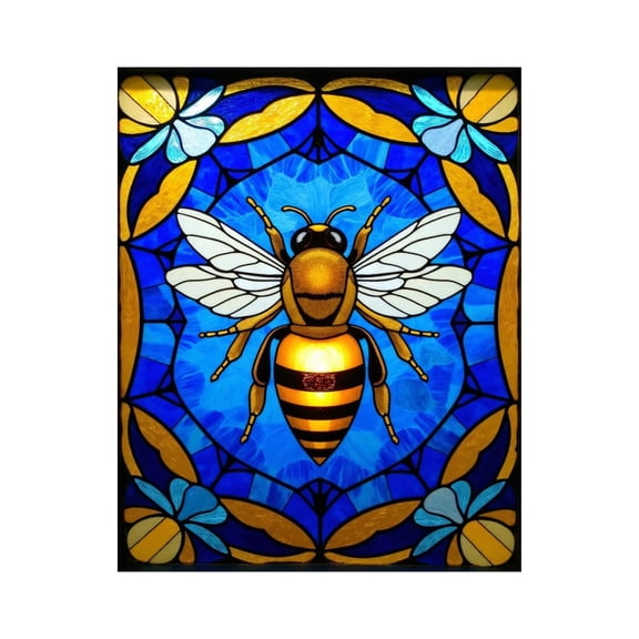 Paint by Numbers Kit for Adults, Stained Glass Bee Blue Flowers Paint by Numbers, Easy Paint by Numbers Kit for Adults Beginner, DIY Adult Paint by Number Kits on Canvas, Home Decor