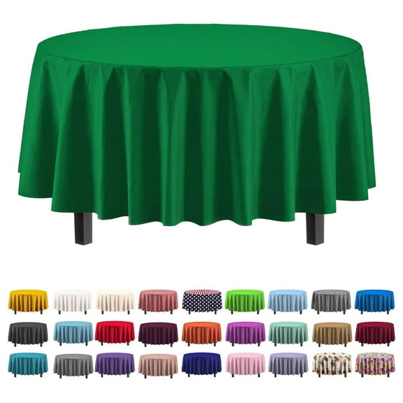 12-Pack Premium Plastic Tablecloth 84in. Round Table Cover - Emerald Green 84-Inch Round