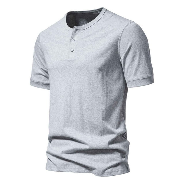 Birdeem Shirts for Men Mens Stand Up Collar Solid Color Casual Loose Three Button Short Sleeved Stand Up Collar Shirts