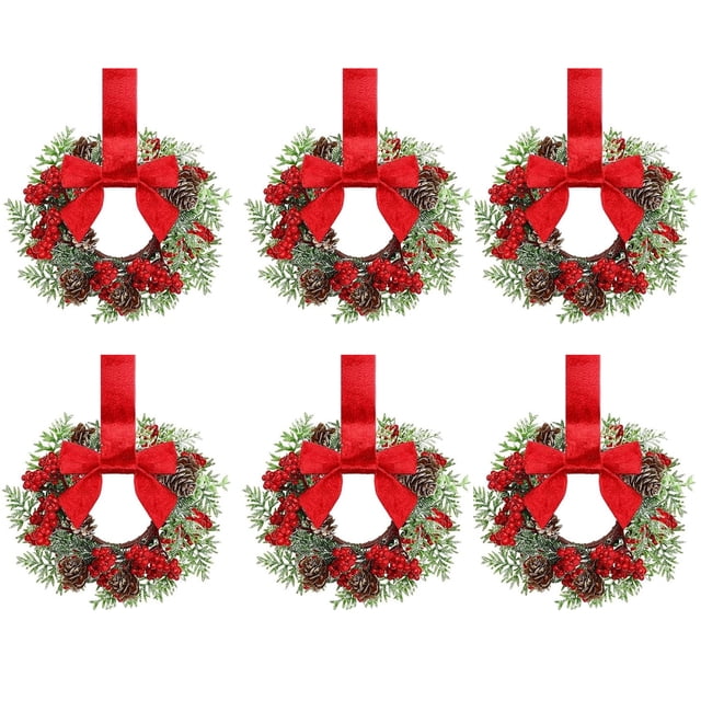 bedienty 6pcs/set Mini Wreath With Artificial Snowflakes High Color Saturation No Fading 6 Mini Flower Garlands And Ribbons. type+5 6pcs