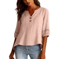 thumbnail image 4 of Uqiangy Women Cotton Linen V Neck Short Sleeve Tunic,Short Sleeve Fitted Womens Tops Womens Short Underwear Top Women Tunic Tops Short Sleeve Sweatshirt for Women Womens Shirts Trendy Pink XL, 4 of 5