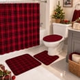 thumbnail image 4 of Christmas Bathroom Decor Set with Waterproof Polyester Shower Curtain, Bath Mat, U-Shaped Toilet Rug, and Seat Cover in Red Plaid, 4 of 8