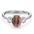 thumbnail image 3 of Gem Stone King 1.75 Ct Oval Red Tiger Eye White Created Sapphire 925 Sterling Silver Ring, 3 of 6