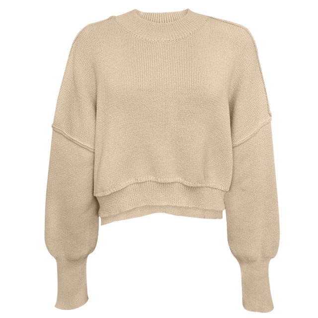 CEHVOM Chandail Ample à Col Rond pour Femmes, Couleur Unie, Liquidation