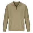 thumbnail image 6 of Miluxas Men Zipper Style Solid Color Stand Collar Long Sleeves Small Squares Sweater Khaki, 6 of 6
