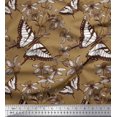thumbnail image 3 of Soimoi Brown polyester Crepe Fabric Flower & Butterfly Decor Fabric Printed BTY 52 Inch Wide, 3 of 5