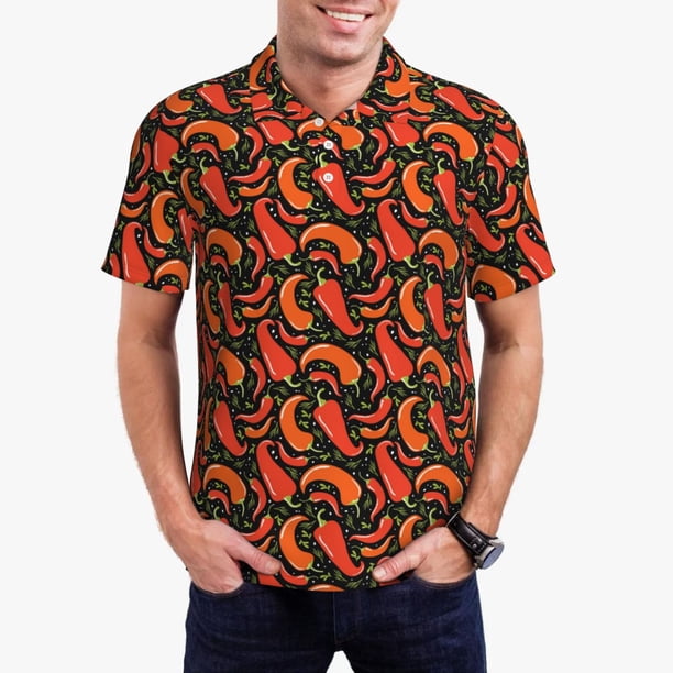 Fotbe Red Hot Chili Camiseta Polo de Golf para Hombre con Estampado – Camisa Deportiva Transpirable con Cuello Abotonado-Large