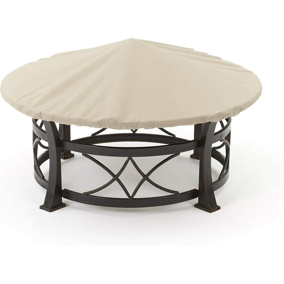 Covermates Round Firepit Top Cover – Water-Resistant Polyester, Adjustable Buckle Straps, Fire Pit Covers, Round TOP 54-60 Diameter, Khaki