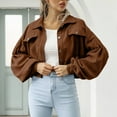 thumbnail image 2 of Lindreshi Shackets for Women 2023 with Pockets Fashion Women Comfortable Casual Put Together Button Bishop Sleeve Mock Pocket Solid Color Turndown Callor Long Sleeve Blouse Outwear, 2 of 6