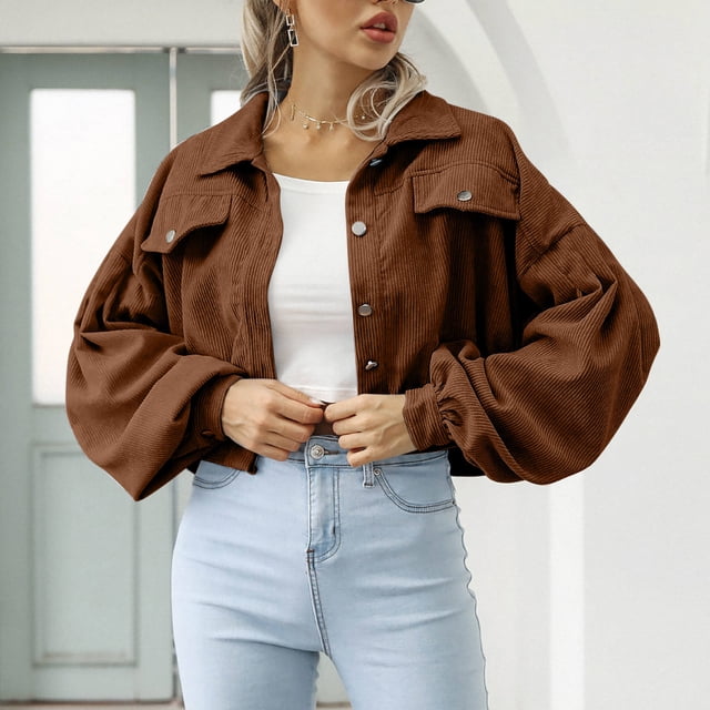 Qertyioot Offres de Vacances! Mode Femmes Confortable Décontracté à Boutons Manches Évêque Poche Simulé Couleur Unie Col Rabattu Callor Blouse Manches Longues Extérieur