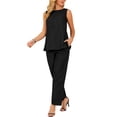 thumbnail image 4 of INSPIRE CHIC Women's Summer 2 Piece Outfits Sleeveless Round Neck Tank Top Dressy Casual Sets Wide Leg Pants Set XL Black, 4 of 6