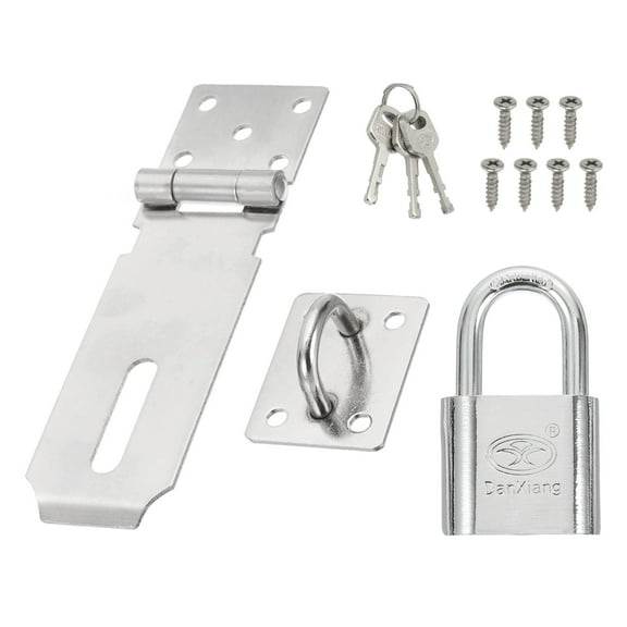 Padlock Hasp Set, 4 Inch Stainless Steel Door Lock Latch Padlock with Keys and Screws Security Door Clasp Hasp for Outdoor Gate Cabinet Storage, Silver