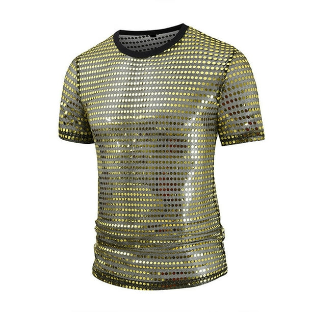 Playeras Elvqul de Hombre Oro Liso Manga Corta Cuello Redondo Casual