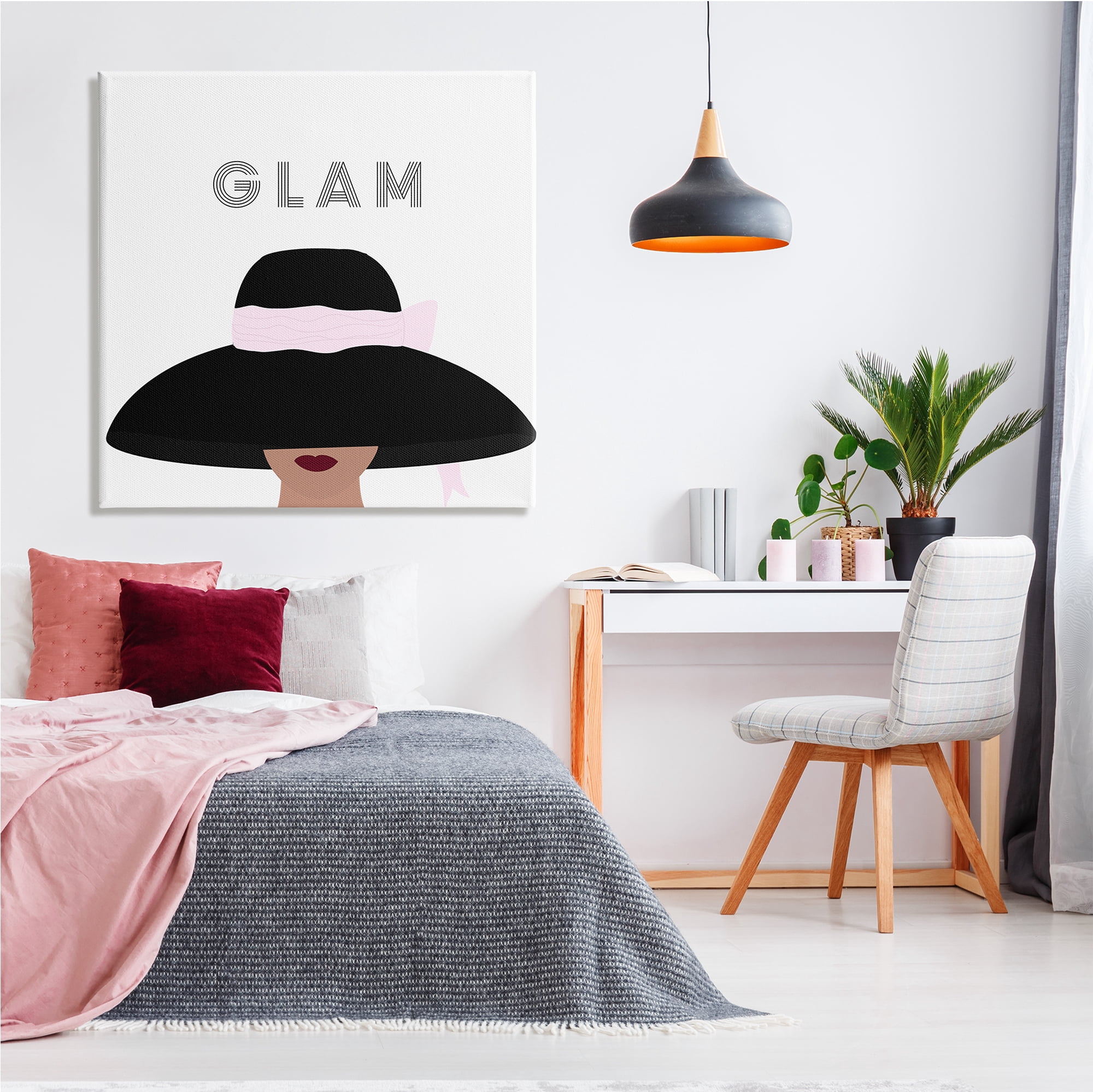 Stupell Industries Glam Text Fashionista Female Black Pink Hat , 36 x 36, Design by Ashley Singleton