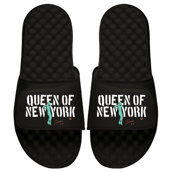 Youth ISlide Sabrina Ionescu Black New York Liberty Stack Nickname Slide Sandals