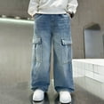 thumbnail image 2 of CZHQWE Boys Size 10 Clothes Boys Clothes Size 8 Boys Cargo Baggy Pants Elastic Waist Wide Leg Jeans Casual Demin Pants With Pockets 14-15 Years, 2 of 9