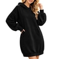 thumbnail image 3 of Karymi Dresses for Women for Women Solid Oversized Hoodie Dress, V Notch Neck Lantern Puff Long Sleeve Kangaroo Pocket Elastic Hem Sweatshirt Tunic Dress, 3 of 8