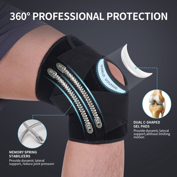 GOUNOD Knee Brace with Side Stabilizers for Men Women, Adjustable Knee Support for Knee Pain, Knee Pad for Ourdoor Sports, Workout, Running, 1 pack