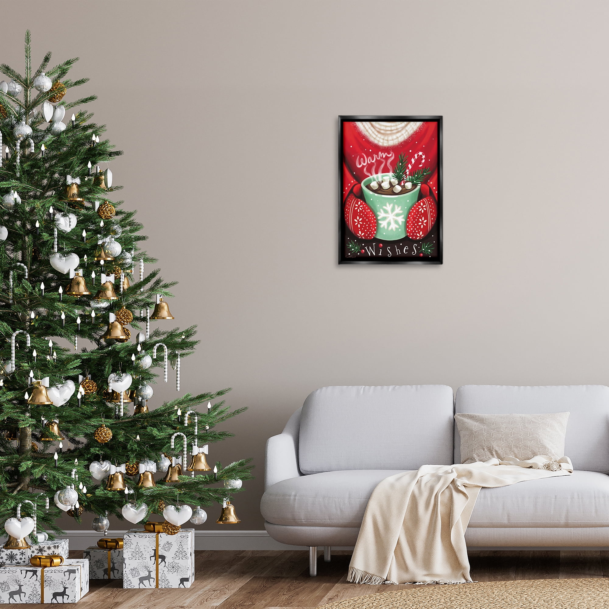 Stupell Industries Warm Wishes Hot Cocoa Holiday Painting Black Floater Framed Art Print Wall Art, 17 x 25