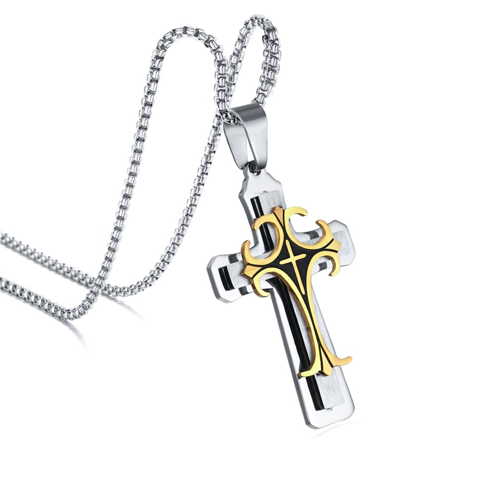 Details about   Shaquille O'Neal Two-Tone Stainless Steel Diamond Accent Stacked Cross Pendant 