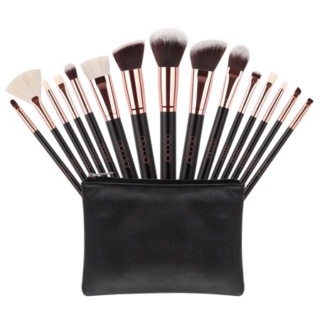 Goat Hair Makeup Brushes Makeup Brushes Kit Set, Docolor 15 Pcs Goat Hair Professional Foundation Blending Blush Face Powder Makeup Brush with Cosmetic Case ()