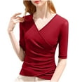 thumbnail image 1 of Wrap Tops for Women Ruched V Neck Slim Fitted Half Sleeve Business Casual Work T Shirts Blouse, 1 of 3