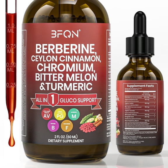 NUTRAJOY Berberine Drops with Ceylon Cinnamon Supplement, Berberine HCL, Chromium, Bitter Melon & Turmeric Liquid Drops for Immune Health & Metabolic Support, Fast Absorption - 2 fl oz
