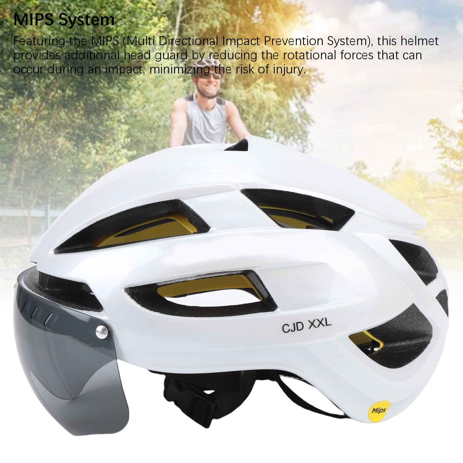 YAHHU MIPS Technology Adult Cycling Bike Helmet with Rechargeable LED Light and Magnetic Goggles for Mountain Road Bicycle Riding White Large Size (11.8 inches / 30 cm)