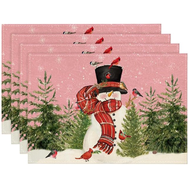 Artoid Mode - Manteles individuales navideños para mesa de comedor, 12.0 x 18.0 in, diseño de pájaros de invierno, Navidad, vacaciones, rústico, vintage, Acción de Gracias, lavable, juego de 4