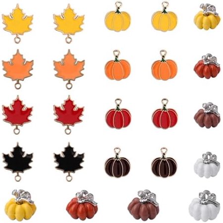 24pcs Fall Charms: Maple Leaf & Pumpkin Charm Set - DIY Jewelry Making Kit - Unisex - Colorful - Zinc Alloy - Ages 13+$$Art & Craft