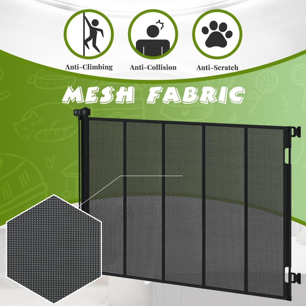 47" Extra Tall Retractable Baby Gates, Extends to 59" Wide, ExtraTall Retractable Safety Gate with Reinforced Strips, Retractable Tall Dog Gate for Doorways Mesh Baby Pet Gates Indoor, Black