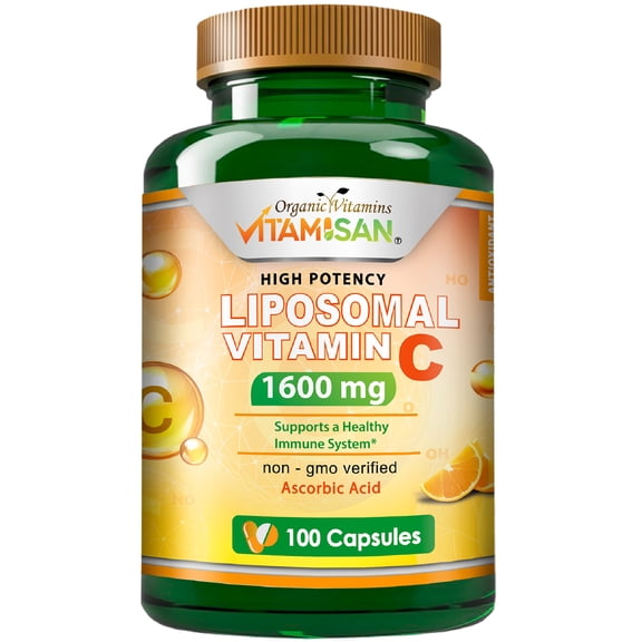 Liposomal Vitamin C 1600mg by Vitamisan – 100 Capsules, High Absorption Ascorbic Acid, Non-GMO Immune Support Supplement