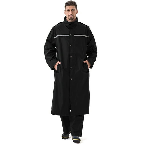 Fgnfyis Mens Rain Coat Fabric Long Reflective Lightweight Reusable Rain Jacket with Hood for Outdoor Work Protection Mens Coats Black One Size