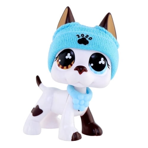 Mini Pet Shop Great Dane #577 with Hat Plastic Collar Accessories,Collectible Little Animal Figurine Toys