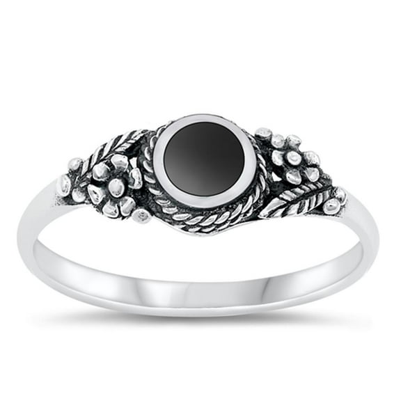 CHOOSE YOUR COLOR Bali Flower Simulated Black Onyx Wholesale Ring .925 Sterling Silver Band CZ Female Size 10