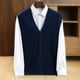 thumbnail image 3 of Men Wool Waistcoat Sleeveless Sweater V-neck Cardigans Twist Flower Cashmere 100% Merino Wool Knitted Vintage Vest Autumn Winter, 3 of 5