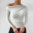 thumbnail image 3 of hotojiny Tops for Women Going out off Shoulder Long Sleeve Solid Color T-Shirt Slim Stretchy Shirt Fall, 3 of 5