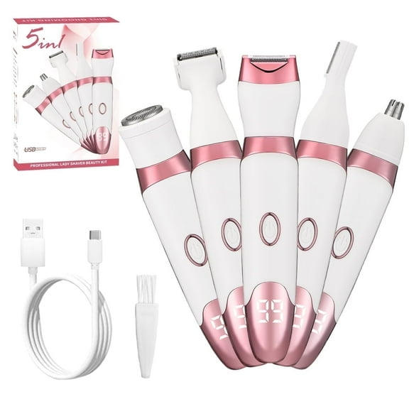 Electric Razor for Women, 5 in 1 Women’s Electric Shaver, Portable Ladies Shaver, Replaceable Lady Facial Groomer, Cordless Wet and Dry Body Shaver, IPX7 Waterproof & Easy Cleaning
