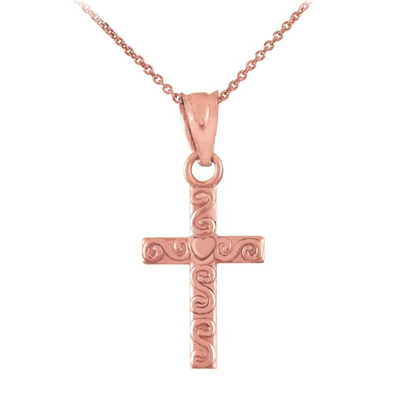 DAINTY ROSE GOLD TWIRL CROSS CHARM PENDANT NECKLACE : 14K Pendant with 18" chain